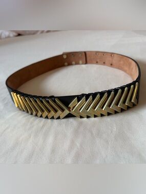BALMAIN X HM | Black Leather Belt with Gold Chevron Studs - M